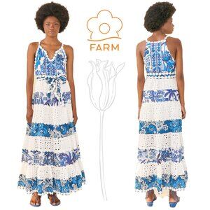 FARM RIO Mixed White And Blue Prints Maxi Dress In Multi